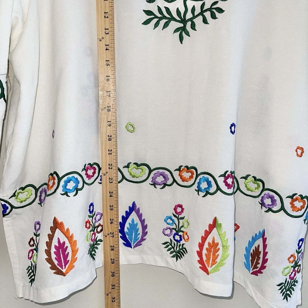 Louis Dell Olio Linen Shirt Top Plus Size 3X Colorful Embroidered Short Sleeves - Picture 5 of 7